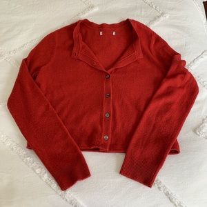 Orange-Red Cropped Cardigan